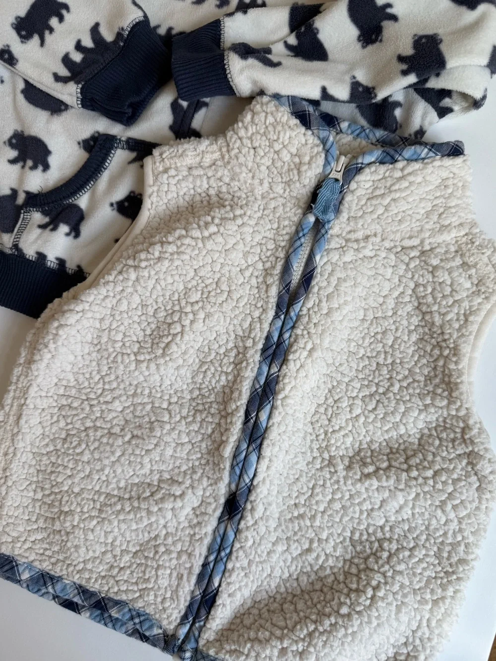 3/$21 | Carter's Navy Bear Print Hooded Fleece Jacket and Cream Sherpa Vest